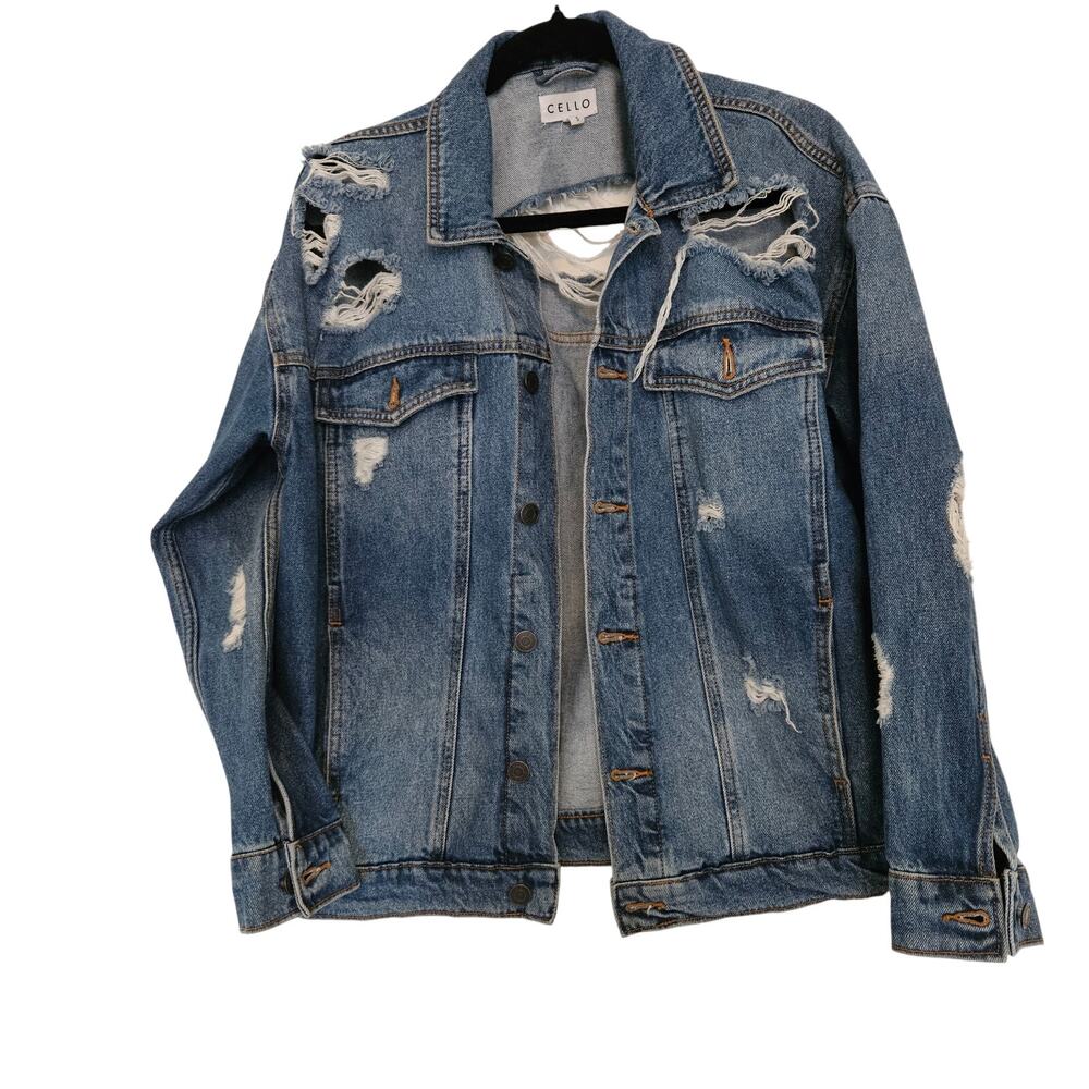 Cello Medium Wash Distressed Jean Jacket Oversized S 100% Cotton Thrashed 80s
